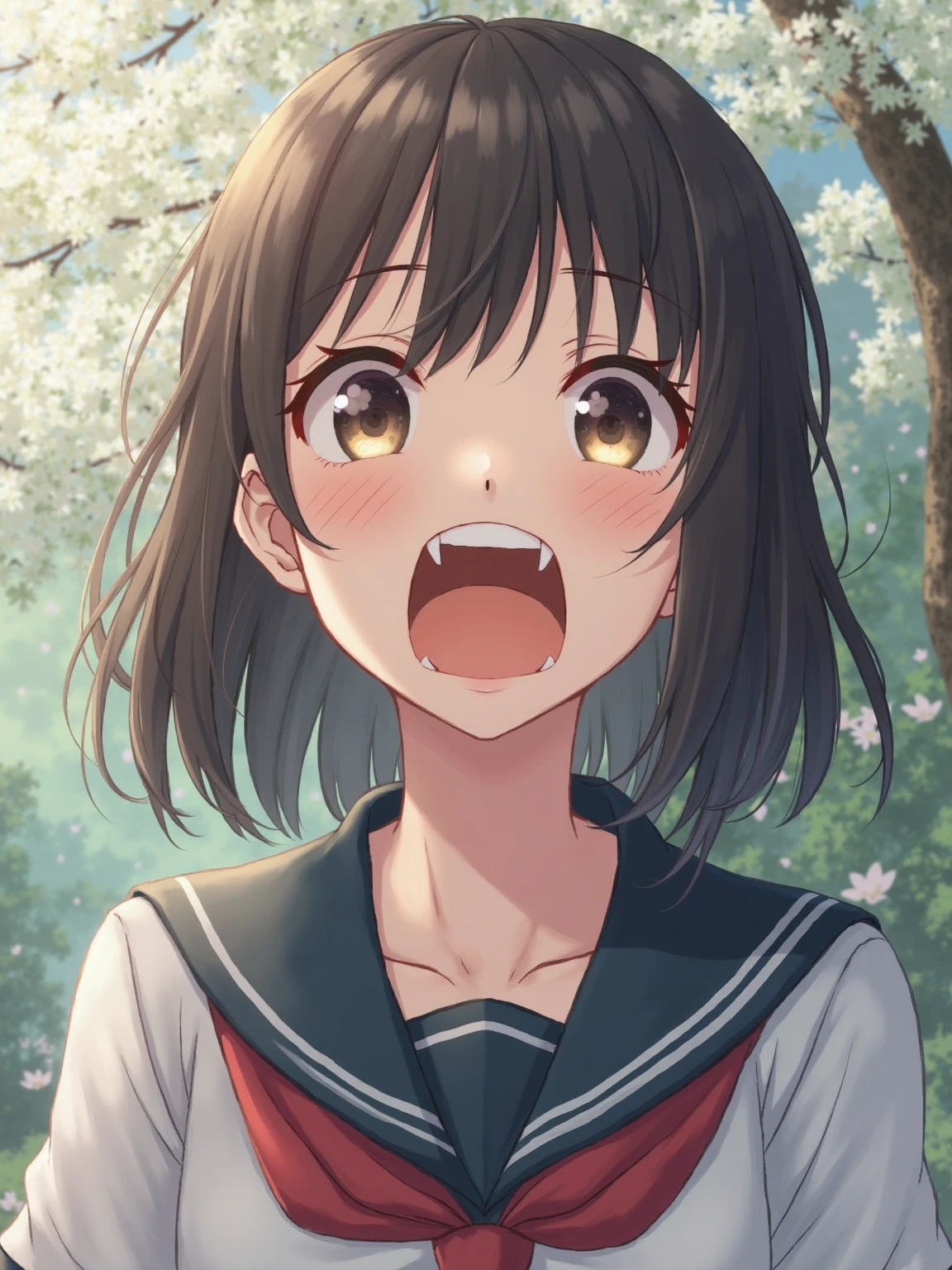 looking ahead,from above,Stanging,Hands Down,Grabbing a white dildo,side view,face focus,open mouth,tongue out,cum on tongue,(1girl,Beautiful 14 year old girl),((Slender,Small breasts,Baby Face,Small face,)),looking at viewer,Black Hair,bangs,two side up,Gray Eyes,Drooping eyes,slit pupils,narrow eyes,,Short sleeve shirt,Grey checked tie,Grey checked mini skirt,Navy blue socks,Beautiful and detailed anime art,Mischievous smile,Dimly lit room,Simple Background,Gray background,Low lighting
