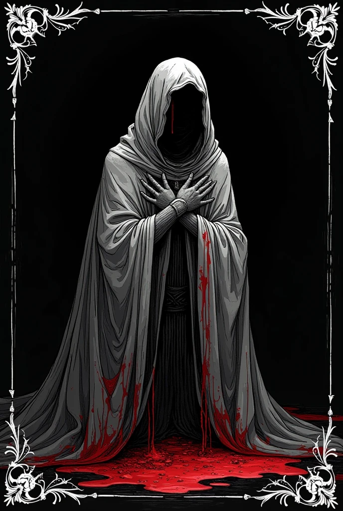 arafed image of a woman in a red cloak and a man in white robes, spirits covered in drapery, horror concept art, shrouded figure, eerie nostalgic concept art, horror fantasy art, photo of scp-173, hooded figures, dark fantasy horror art, ghostly figures, fantasy horror art, hooded figure surreal, creepy art