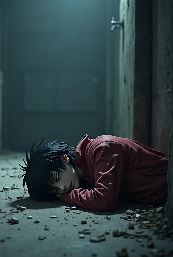 a teenager full of blood lying on a chair in a messy house