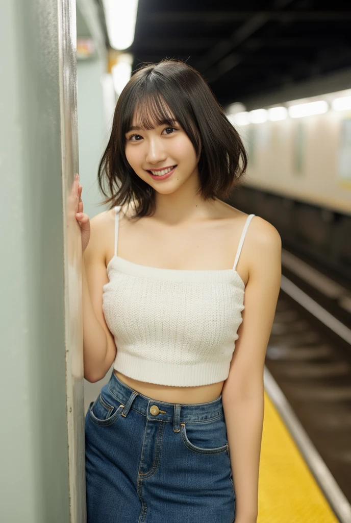 (((One girl:1.3))), ((23 years old:1.3)), (She is my daughter),
break
(Surprised Smile:1.2),
((Medium large breasts:1.3)), (Accentuated breasts:1.3, Movie chest, Shapely breasts:1.1, Perfect body),
break
(neat fashion:1.3), (white-theme:1.3), (High neck sleeveless sweater:1.3), ((Gold Necklace:1.2))
break
pleated skirt((color : green + Silver) high waist, (pattern : Plaid)):1.3),
break
(Standing leaning against the rail(color : white) wooden deck(Outdoor, open minded) Glamping Tent ((Gorgeous themes, Transparent Dome Tent, Great atmosphere, Great lighting, Transparent dome tent surrounded by nature)):1.3), ((Long Shot:1.5)), ((At night:1.7)),
break
((Her serious expression、Create a photo that conveys the feeling of a relaxed and happy moment.:1.3)),
break
(colorあせた写真:1.3), (Film Grain:1.3), Depth of written boundary, (Bokeh:1.1), (Light and shadow:1.4),
((Cowboy Shot:1.2)), ((From below:1.2)), ((Focus on her:1.2)),