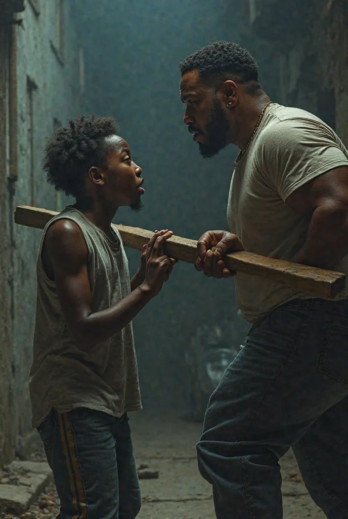 A man whose neighbor is beating him with a stick