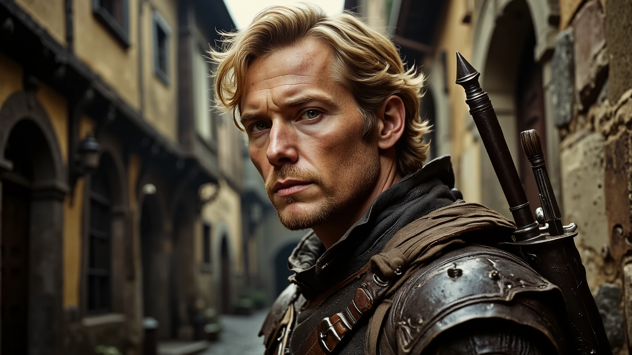 He has the wiry frame of someone who’s never relied on brute strength to survive. He’s lean but not weak, his body built for quick, sharp movements rather than sustained endurance.
His face is sharp, fox-like—high cheekbones, a slightly pointed chin, and a mouth that always seems to be on the verge of smirking. His eyes are a pale green, quick and calculating, always assessing, always searching for some unseen advantage. They flicker with amusement more often than warmth, though there’s something in them that suggests a deep bitterness beneath the charm.
His hair is dark blond, almost light brown, tousled in a way that seems effortless but is likely deliberate. It’s slightly longer than practical, brushing just past his ears, strands constantly falling into his face.
His skin is fair but lightly tanned, though he lacks the weathered look of someone who has spent too much time in the sun.
He dresses in dark leather armor, fitted close to his form, built for mobility rather than protection. A dagger sits at each hip, the hilts well-worn, and a thin rapier rests against his back.
He moves with a casual, almost lazy grace, as if the world around him is just a stage for his amusement. But his movements are deceptive—he’s quick when he wants to be, and when he strikes, it’s without hesitation.
His voice carries a distinct, almost mocking lilt, as though he finds everything and everyone just slightly ridiculous. It’s rare for him to speak without some level of sarcasm or teasing, but when his tone turns serious, there’s an unsettling weight to it.
He has the air of someone who’s seen too much, who’s been disappointed too many times, and now treats the world as a joke to keep himself from caring too much.