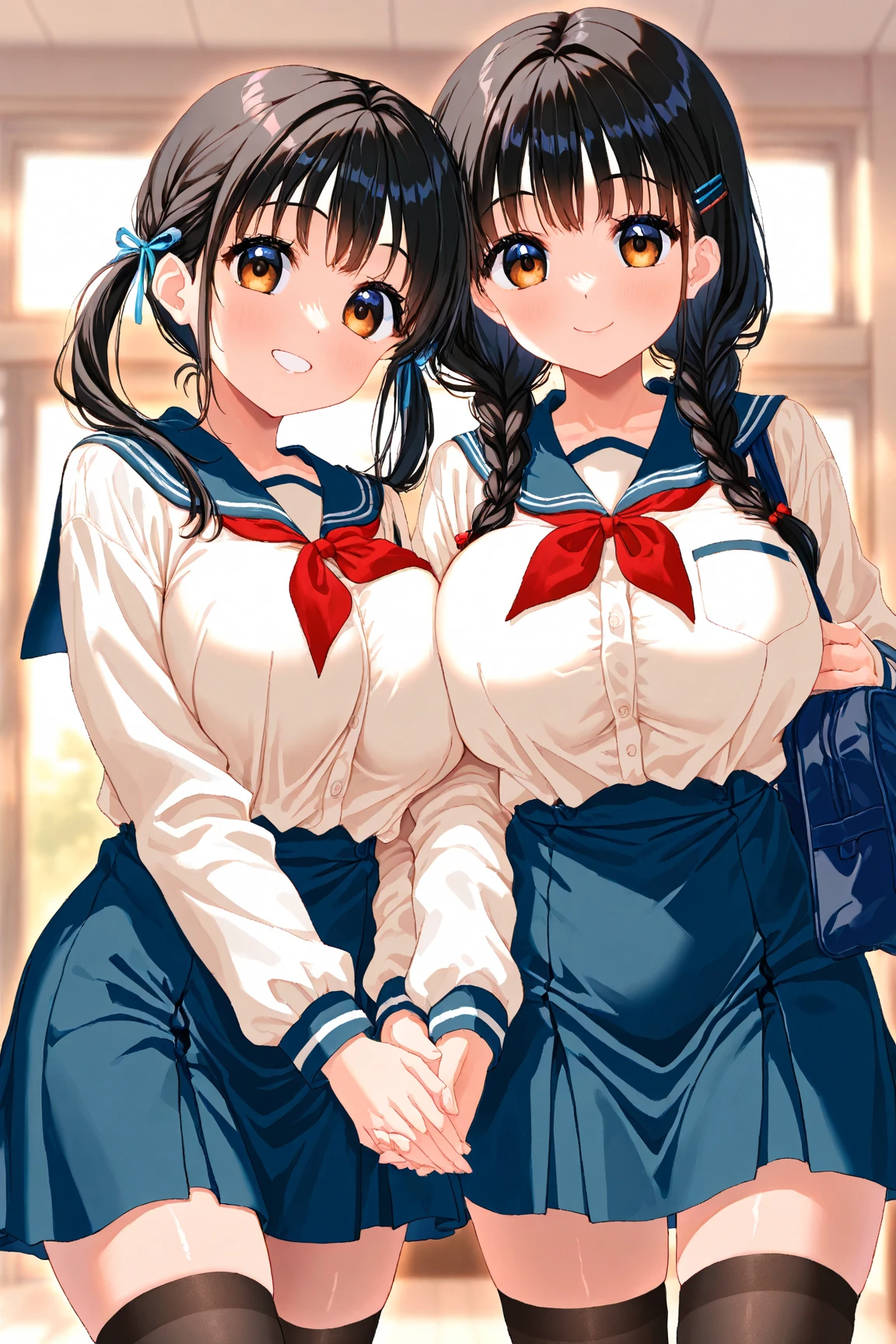 (top-quality、in 8K、32K、​masterpiece、nffsw、超A high resolution、Impresionismo、huge breasts, Photorealsitic:1.2)、Angle from above、High angle、Colossal 、cowboy  shot, detailed faces and eyes、 Inside the classroom、Schools、Evening glow、beauitful face、blurry backround、-yeld beiful girl、shinny skin、long、Beautiful black hair、Blunt bangs、Invincible smile、Gray eyes、a sailor suit、Pleated miniskirt、wearing black knee-high、Curve、Stand on one knee、Opening legs、(seduction)、((scornful look))、(seduction)、((scornful look))、 (seduction)、((scornful look))、((growing thighs))、((growing ))、((growing thighs))、((growing ))、((growing thighs))、((growing ))、((growing thighs))、((growing ))、((growing thighs))、((growing ))、((growing thighs))、((growing ))、((growing thighs))、((growing ))、((growing thighs))、((growing ))、((showing panties))
