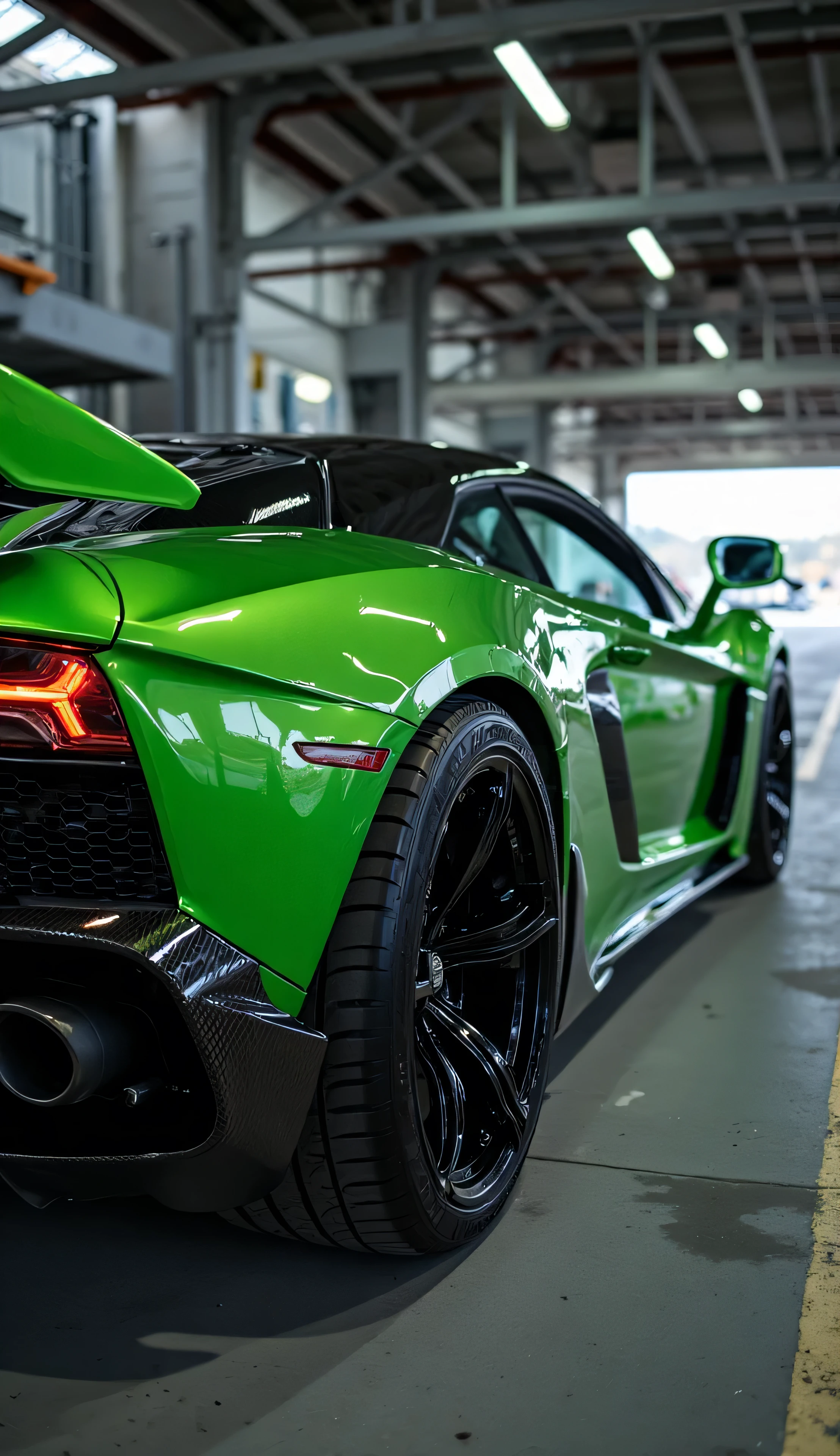 "Luxury Sports Car, Aerodynamic Design, Carbon Fiber, Metallic green, Slender Headlights, Bright Alloy Wheels, High-Quality Tires, Elevated Spoiler, Twin Exhausts. Highway. Elegant Rear Lighting, Hyper-realistic, Professional Photography, High Resolution, Photorealistic, 8K, HDR-10, Cinematic, Cinematic Lighting, Dynamic Composition, Angled View, Impressive Details, Powerful Engine, Expensive, High-End, Exclusive, Elegant, Sophisticated, Luxurious, Premium Quality, Studio Lighting, Sharp Focus, Physically Based Rendering, Vibrant Colors, Reflective Surfaces, Bright Chrome Details, Powerful and Captivating Presence."