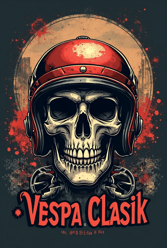 Written motorcycle club emblem "IRON HORSE" with a fun skull riding a 50s cartoon style motorcycle, underneath there is a ribbon written "Ride to Live, Live to Ride"