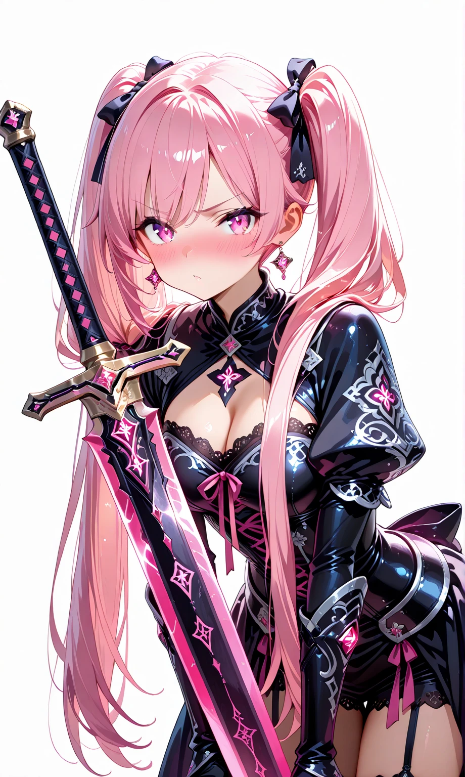 ((Top quality)), ((Masterpiece)), Perfect face Anime Uniform Full Length Cyhigh Boots Enamel latex Thick Bottom Openers Ahe-face Best picture quality Tongue mistress Japanese-style bondage pink catearless with the legs spread tie ballgag heavy-soled boots