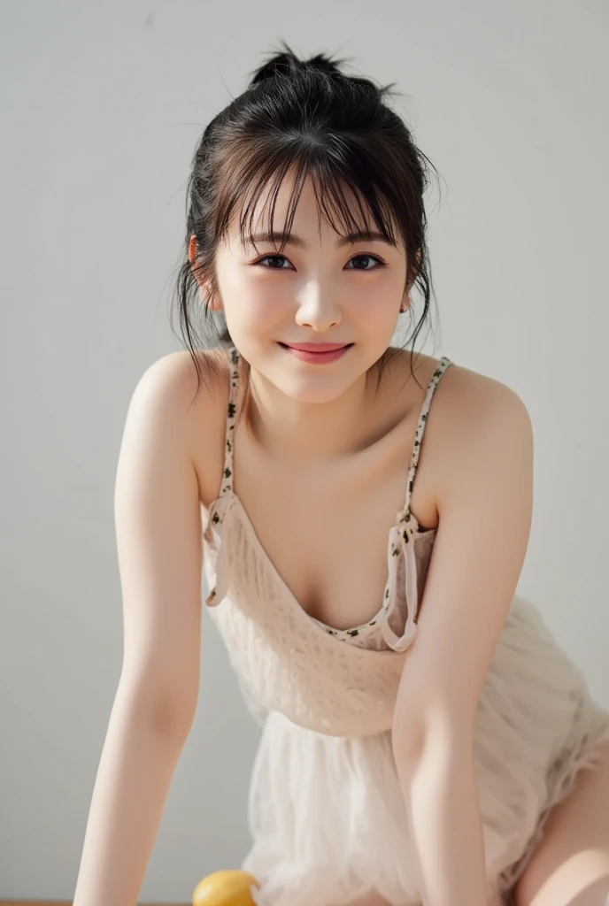(Browsing Caution:1.2), (Nude:1.2),(Completely naked:1.2),(masterpiece:1.0), (Highest quality:1.2), (Ultra-high resolution:1.2), 8K resolution, Baby Face、(9 years old:1.2), (beautiful girl:1.2)、 Full body image、Japanese、Baby Face、ponytail、belly button、Shaved、Show your side、Raise your arms、Show your side,(Child body type:1.2)、(Flat Chest:1.2)、Sharp focus, Cinema Lighting, Beautiful face in every detail, Detailed skin texture, Pale skin, Detailed brown hair, smile, Realistic glowing skin, Beautiful plump nipples,Slim waist, 魅惑的なsmile,(Pink areola:1.2), (Head to Knee:1.2)