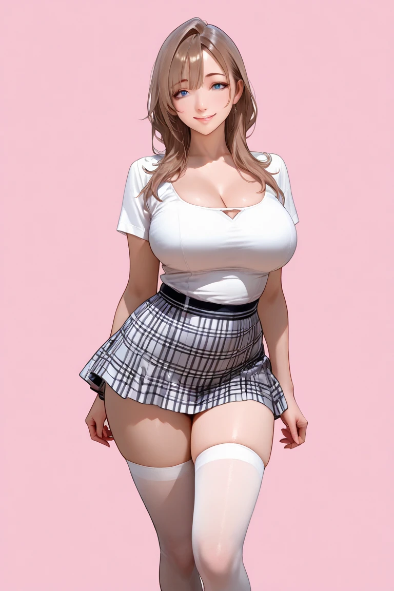 (masterpiece、Highest quality)、(Photo Real:1.4)、 Mature Woman,  Beautiful thighs、Front view、1 Girl、30 years old、Perfect Face、Symmetrical cute face、(Random hairstyle、blonde)、Big eyes、Long eyelashes、((expensive))、Beautiful Hair、Beautiful Face、Beautiful and beautiful eyes、Perfect proportions、Beautiful breasts、Beautiful feet、Beautiful fingers、((High quality fabric、Pink nurse uniform、Skirt flip))、(To the hospital)、Are standing、 (smile),  (((Skirt lift with both hands、Panties and pantyhose are visible)))