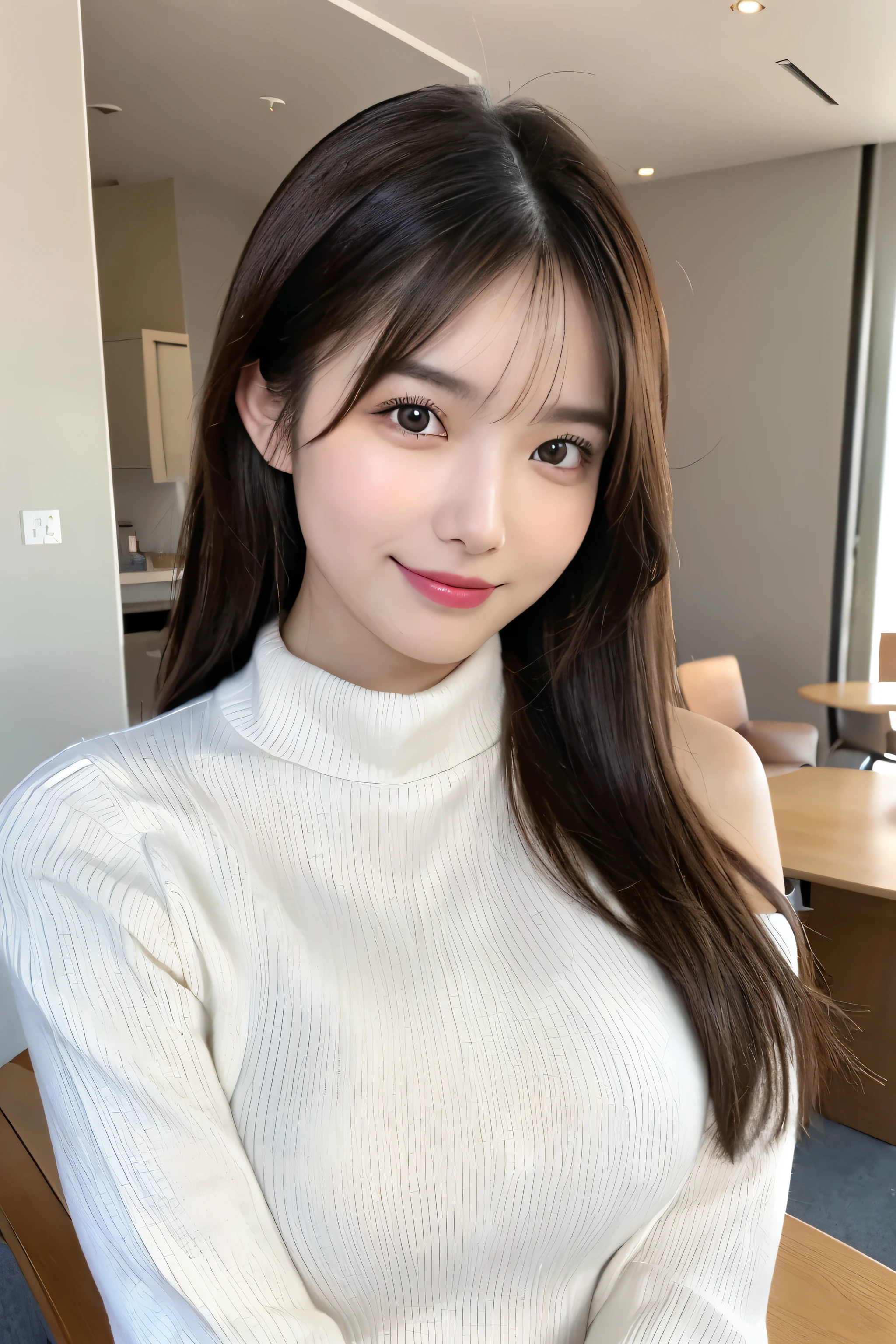 ((Best Quality, 8K, masutepiece: 1.3)), 1girl in, Slim Abs Beauty: 1.3, (Hairstyle Casual, ), Dress: 1.1, Super fine face, Delicate eyes, Double eyelids, Smile, Home,length hair