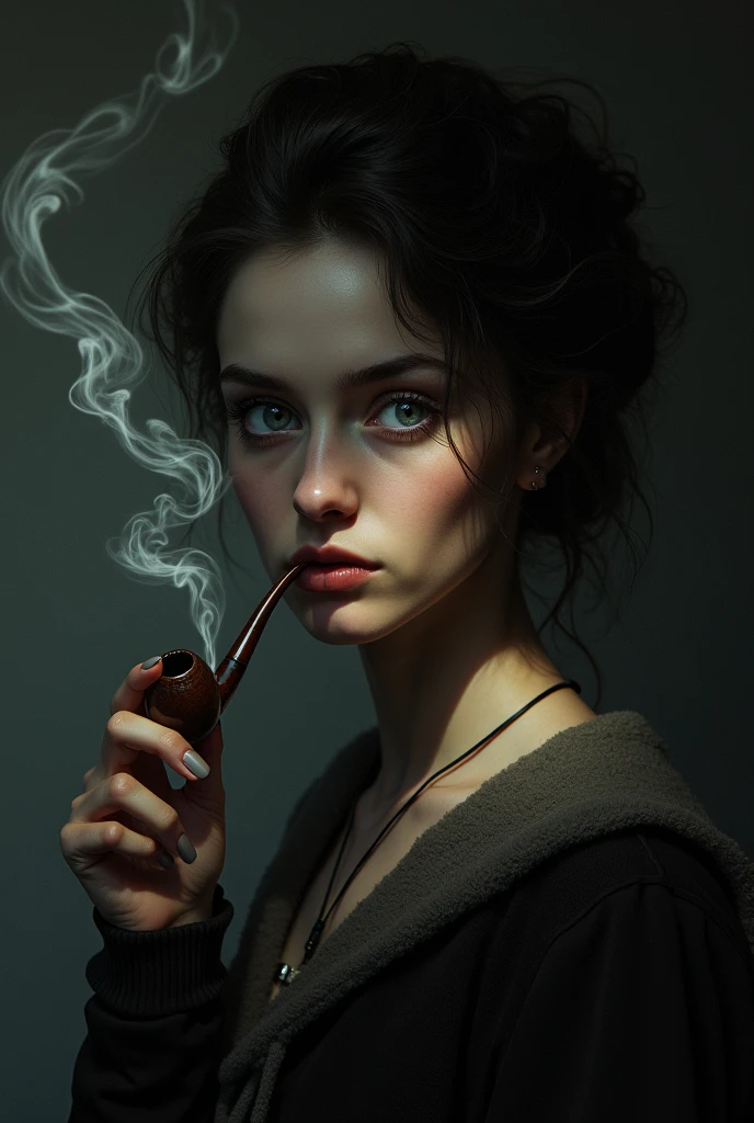 Baroque aesthetics, a girl, with glasses, smoking a cig