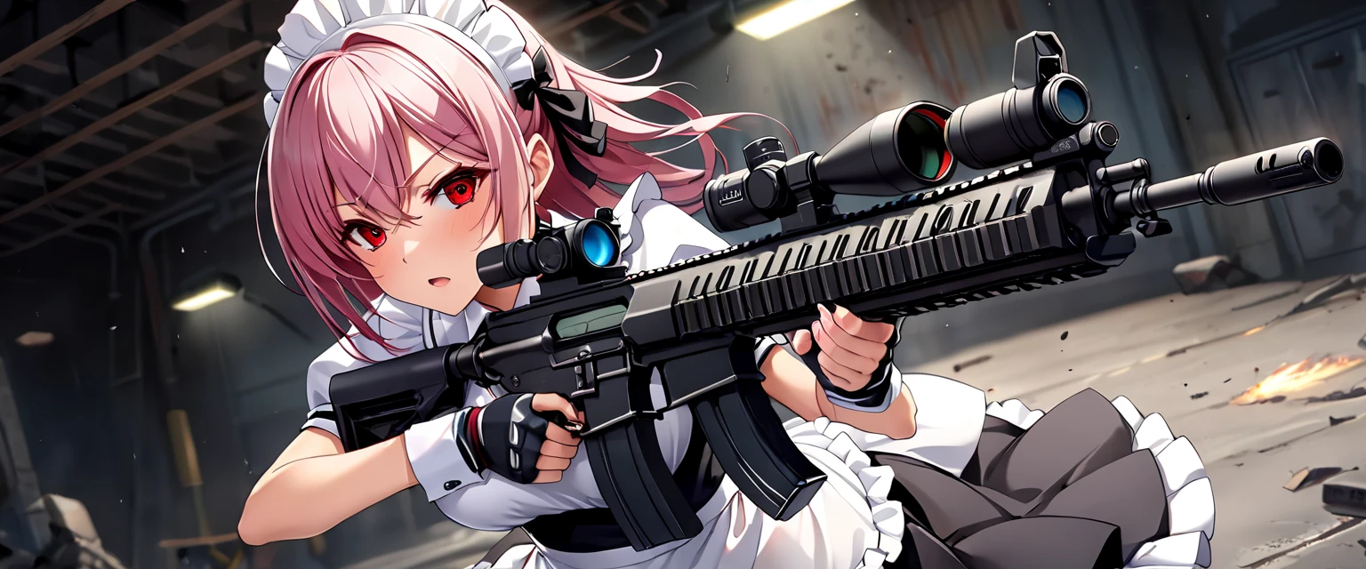 Girl getting into tank、A girl in a red military uniform、Girl with assault rifle