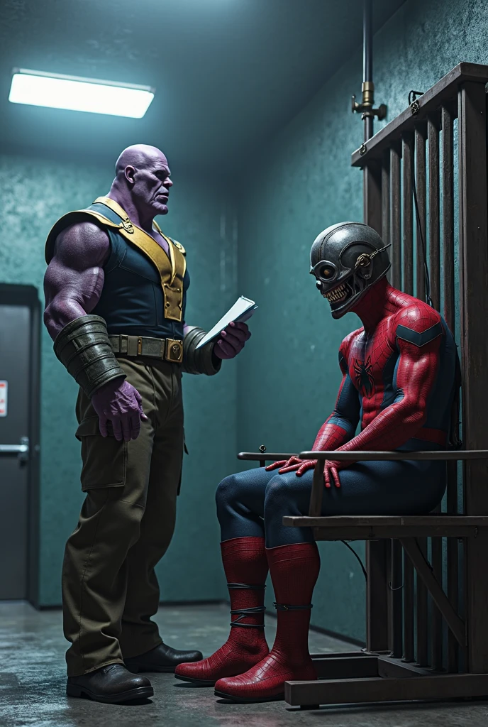 <lora:Gary_Larson_Style_XL_Color_Far_side-000005:1> A color far side comic strip illustration of Thanos with a gauntlet, fighting hulk, in an office, by Gary Larson