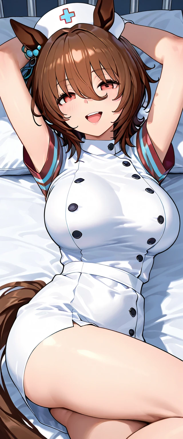 (masterpiece, best quality, absurd res:1.3), CammyMeele, wearing a white uniform, short skirt, side slit skirt, hat, sleeping on bed, from above, <lora:CammyMeeleV1_1-000015:0.8>