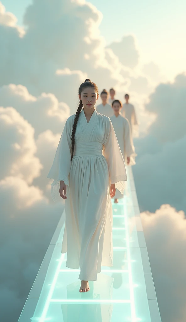 Look down from above,Beutiful women,of a real,Photorealsitic,Dim environment、Light,Natural soft light、afofuturism、ultra-realistic realism