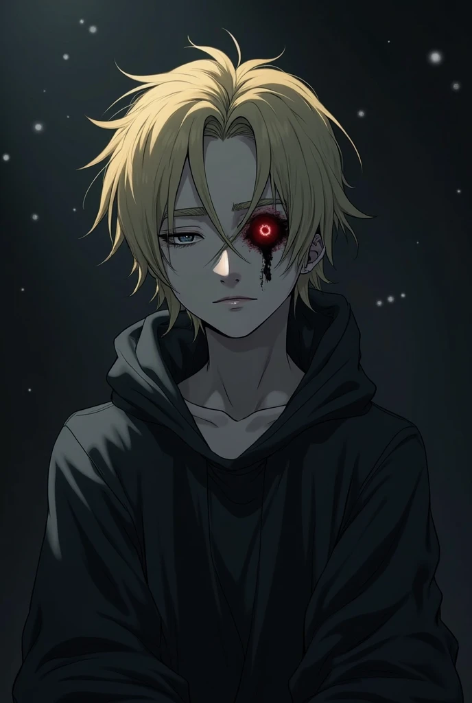 uzumaki, 1boy, Male focus, Masterpiece, Best quality, (Portrait, Close-up), looking at viewert, shadows and light, Blurred foreground, konohagakure symbol, Indoors, water dripping, Red eyes, Black sclera, on the bed, Cold, bloodthirsty smile,