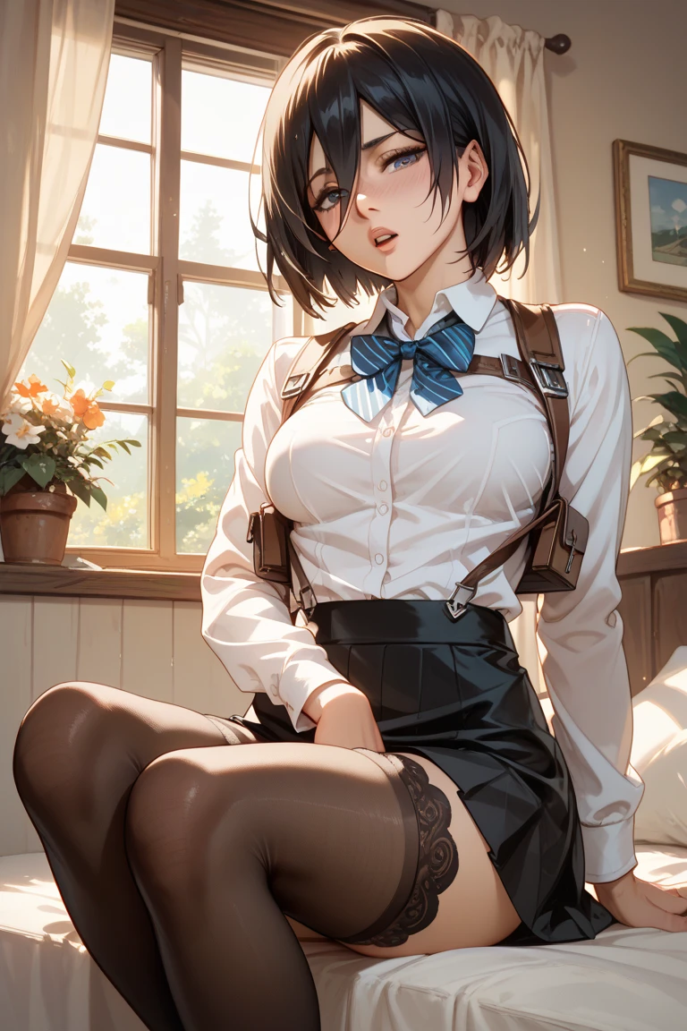 masterpiece,best quality, ultra-detailed,Photorealistic,1Girl, solo, (Beautiful detailed eyes), eye reflections, Symmetrical eyes, (beautiful and detailed face), Detailed lips:1, Detailed iris, Detailed skin:1,Peasant girl,in the farm,(Lying on her back in bed:1.4),(Open your legs:1.5),(The legs are lifted by the man and placed on the shoulders:1.6),(Being stroked by a man's crotch:1.6),(Top-down view),(((masterpiece))), ((best quality)), ((intricately details)), ((ultra-realistic realism)), Ridiculous res, 1620 years old, westerner beautiful girl, see-through, highly detailed, realPhoto,1 Girl, ((Large breasts)),perfect hand, detailed finger, Beautiful detailed eyes, short hair, with brown eye, name badge, vd, (Peasant women's uniform:1.2), (Button unfastening),(The breasts leak all out of the clothes), neck rings, 耳Nipple Ring, detailed background, Bedrooms, perfect eyes, Seductive eye,Cocked buttocks,Reddened face,(weeping:1.2),Confused eyes,NSFW,spread pussy,dark tan skin, caramel brown hair, classroom, yuri, intimate, blazer, ultra glamourous, gyaru, vest, pantyhose, pleated skirt