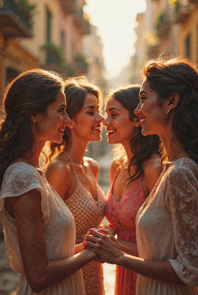 Several women kissing 