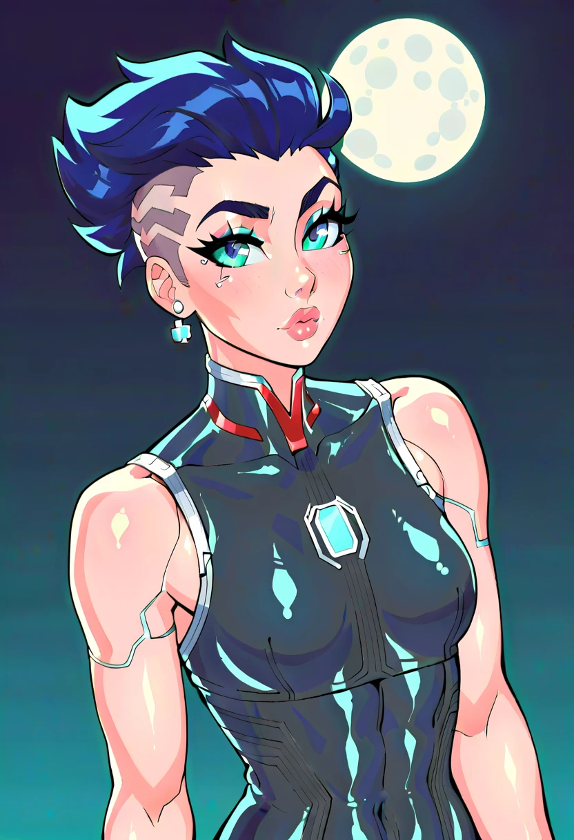 score_9, score_8_up, score_7_up, Portrait, cute android girl, black android, glossy black, seductive, innocent, light smile:0.3, plump lips, slender body, wearing transparent science fiction clothes, hands, breathtaking grandeur, LED internal lighting, cyberpunk style, fibre optic hair, glowing blue iris, cyborg, full moon, distopian futuristic city background, 4n1v3rs3, depth of field, dynamic angle, fashion photography, sharp, hyperdetailed:1.15