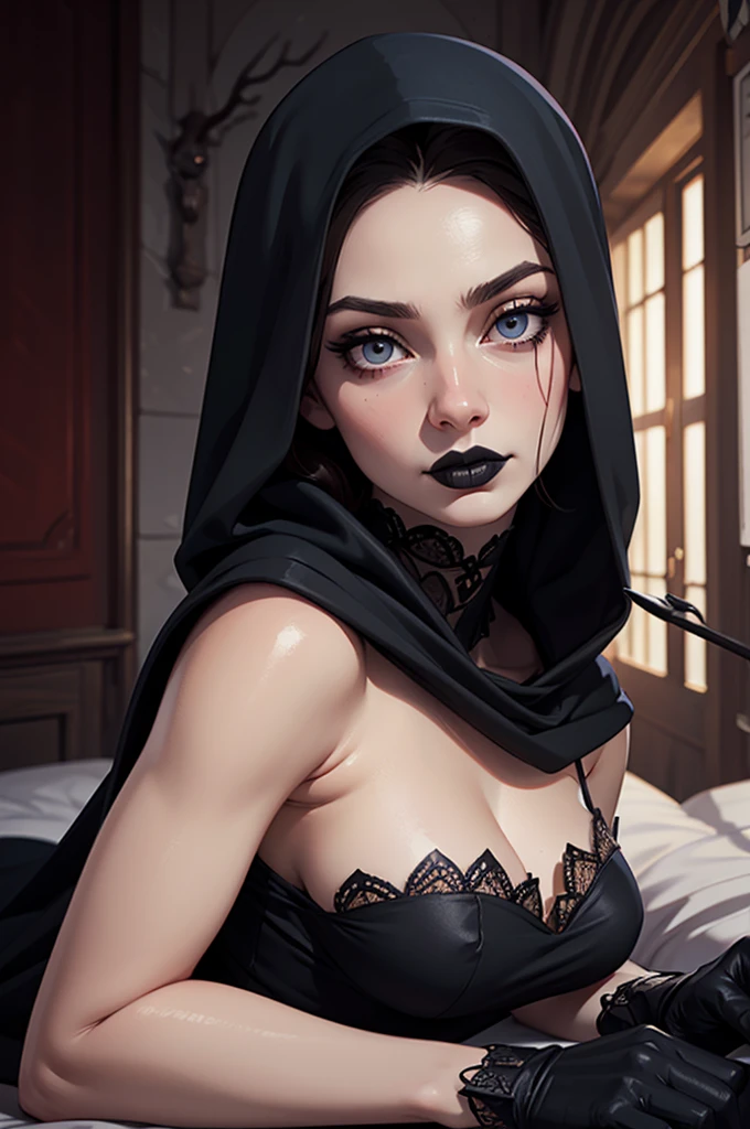 donna,black veil,horror \(theme\),
black dress,curvy,from below,medium breasts, eye tumors,
standing,right eye injury,
mansion,dim lighting,
(insanely detailed, masterpiece, best quality),solo,<lora:donnabeneviento:0.9>,