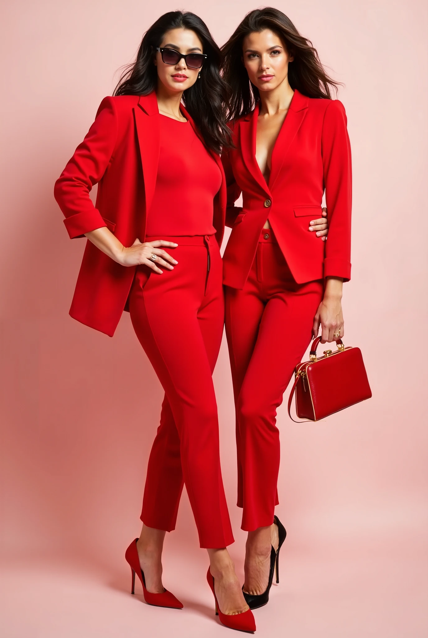 A young caucasian women with red blazer and white pants