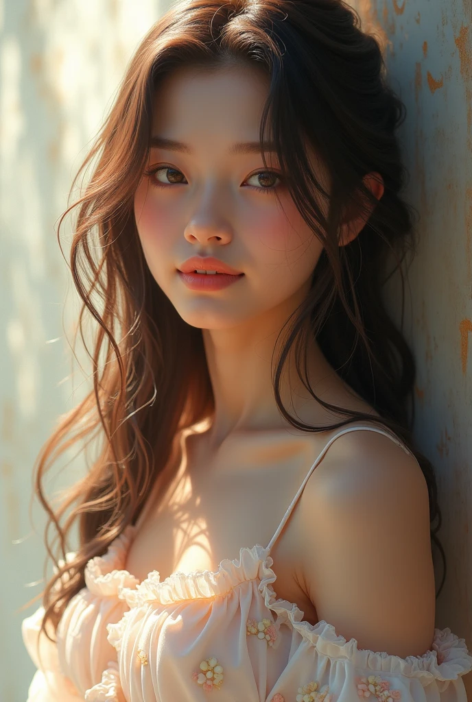 highest quality、超A high resolution、(Photorealistic:1.4)、1 girl、Pink underwear、(Faded grey hair:1)、(Big Breasts:1.2)、View your viewers、Close-up、hand on the head