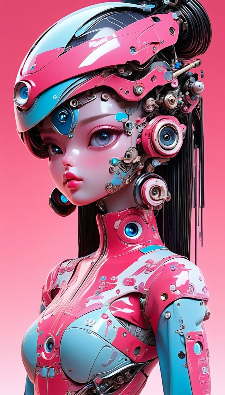 (Photorealsitic:1.4)、one robot woman、(top-quality)、(hyperdetailed face)、(Super well-formed face)、(Robot Parts)、(Female-Robot)、(25 years-old)、(Blue)、(pink there)、(Burgundy)、(metallic)、(full-body)、(sexy pose)、(Slender body)、(Model body type)、(full body mech)、(mechanical exposure)、(Akihabara)、(is looking at the camera)、(A dark-haired)、(Well-proportioned lady)、(a small face)、(a small head)、(well-groomed fingers)、(Idol)、(front facing)、(Standing with legs open)、(Photo session)、(Looks sad)、(perfect-female-robot)、(perfect-mechanical-body)
