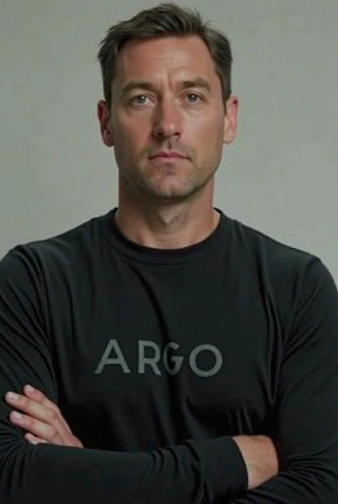 A man was sitting on a chair in front of the house wearing a blue t-shirt.
Wearing a hat with the letter A on it