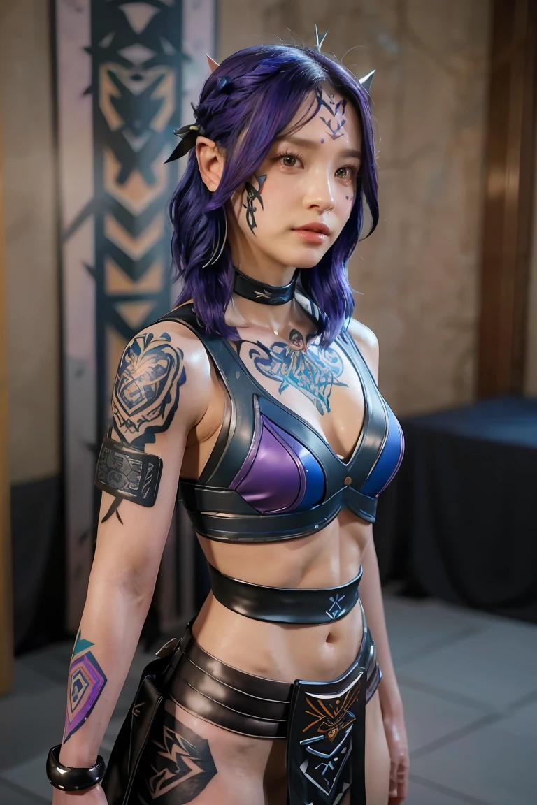 (8k,Masseter muscle area:1.2、Highest quality)、(Live Action、Intricate details)、(One person、solo、Upper body、Huge boobs) Cyberpunk Costumes、charm的 Avant-garde、Experimental Appearance: blue mohawk hair、Realistic Skin Dramatic makeup、: charm的,Sexy Costumes,Shorts,Counter、provocative Location: Urban Arts District、Laughter Hobbies of the underground music scene: Attend a punk show、Create mixed media art、Experiment with the values of different subcultures: personality、credibility、Inspiration for creative expression: Punk Rock Music、A symbol of counter culture、avant-garde art movements Personality traits: Boldness、Boldness、Unconventional。Beautiful expression charm (Realistic Skin) Ultra-high resolution Surreal Advanced Details Purple Earrings Split Avemar Paladin woman,Surrealな肌,A look of pleasure,Top View,Rich colors, Backlight, Cinema Lighting, Film Grain, 50mm lens, Nikon D850,Ultra-high resolution,Ultra-realistic,Compensate,Super sexy,Show large cleavage,Dynamic sexy pose,Big smile,Put your chest close,slouch,
