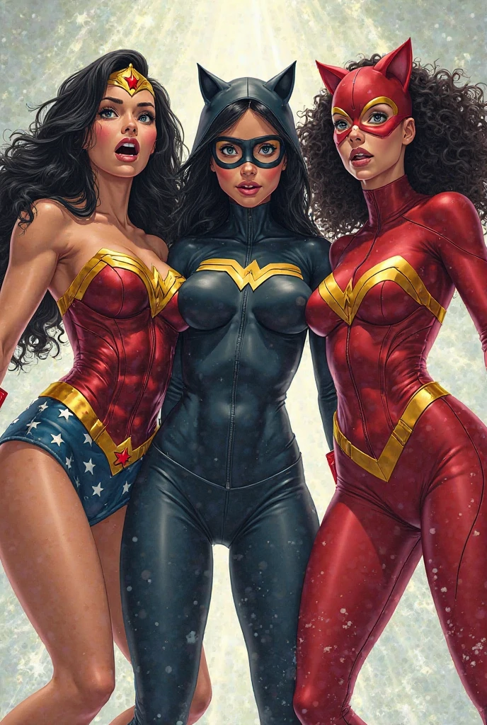 three Afro americanas SUPERHEROINE GIRLS, three BBW AFRO SUPERHEROINE GIRLS, three MILF AFRO SUPERHEROINE GIRLS, three AFRO superheroines GIRLS, Standing in front of the mirror, 18anos de idade, is three BLACK SUPERHEROINE GIRLS, wear supergirl swimsuit sexy, Standing with feathers apart, virilha esposta, Genitalia clivagem, cintura exposta, expor pelos pubiano, supergirl sexy transparente, com decote sexy, veste roupa branca, com pele muito escura, cabelos pretos, His eyes are dark and personalidade sensual e sexy, African, is hurting, seios grandes e cheios, sweating:1.2), (Wet), sexy, (Tentador Adulto) (Seductive dynamic pose) (seios pendurados), (clivagem profunda). seios muito grandes e flacidos, Sagging Tits, sagging breast. She is a very sexy, super sexy. best quality, Realistic photo, photo corpo inteiro, a lot of sweating, muito suada,