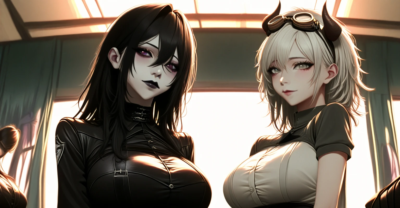 score_9, score_8_superior,score_7_superior, sauce_anime, evaluation_i doubt it, One girl, alone,EPpkNe, blue eyes, Black Hair, Blue Hair, Striped Hair, Single hair bun, Dark Skin, Dark skinned women, Large Breasts, Edgewraith, Hooded cloak, armor, Torn clothes, pale ,wearing Edgewraith , Black Lips, Black Eyeshadow, Black nails, Black Leather, night, alley, Empty Streets, full moon, One \(animal\), Creepy abominations, Green Energy, Malicious forces, Evil Necromancer, an  ominous, Satanic, malicious, Atrocious, Blood, Blood splatter, Blood stain, tooth, Sharp teeth, Grin, Crazy Eyes, Crazy Smile, Monochrome, grayscale, manga, Multiple Views,