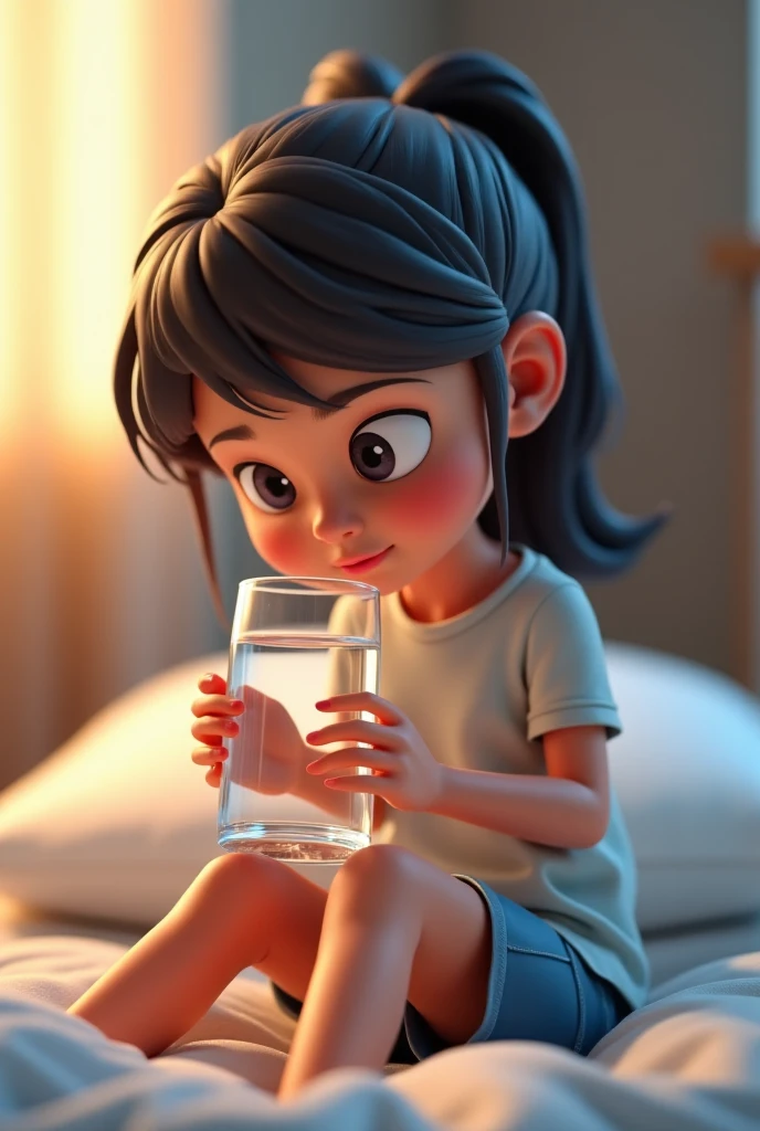 A super cute cute Chinese boy，Handsome face，As a model for baby clothing，Wearing blue clothes，trouser，Hold a glass of water，Sit in the doorway and meditate，full-body portraits，hqr，Wallpapers，National figures，dynamic angle，16k，fanciful，Perfect art，Ultra-sharp detail and octane color rendering。 --auto