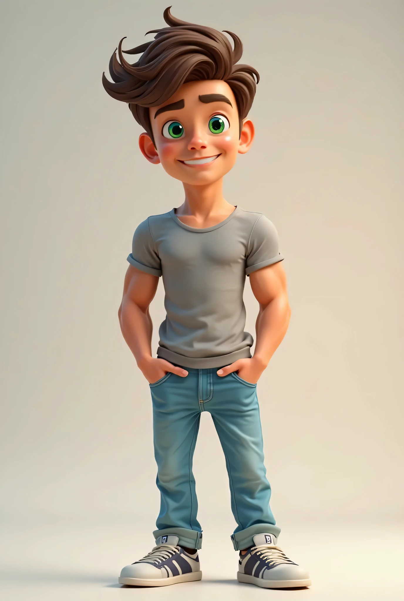 Can you draw me a light brown haired 18 year old man who is standing