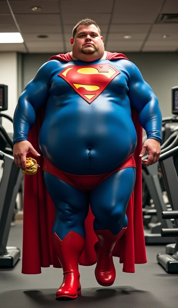 Handsome male superhero, blond fade haircut, chiseled face, skintight bodysuit, enormously massive fat pregnant like belly