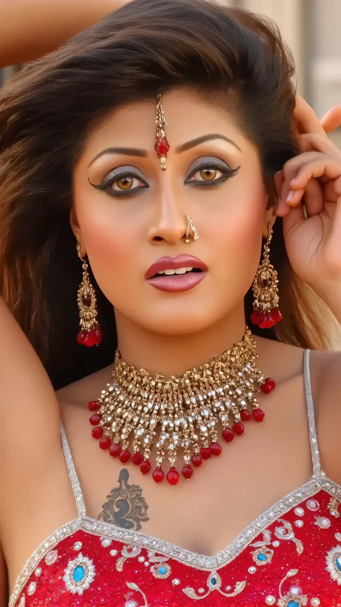 A very beautiful and gorgeous, massive Breasts, six-pack abs muscular, Zero figur, shining and Glowing Face and Highly Detailed Blue Eyes With Heavy jewellery and Beautiful Heavy pink Lehenga Indian Girl Saw a Big Beautiful Ass.Generate highly detailed cinematic hyper real person real women realistic Style Images. massive breast, deep cleavage,  dslr camera focus 