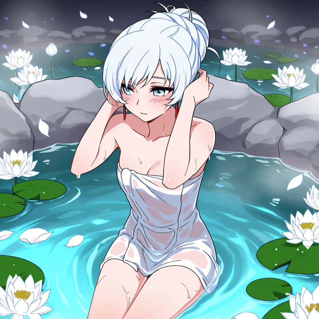 Lady bathing in river in transparent saree