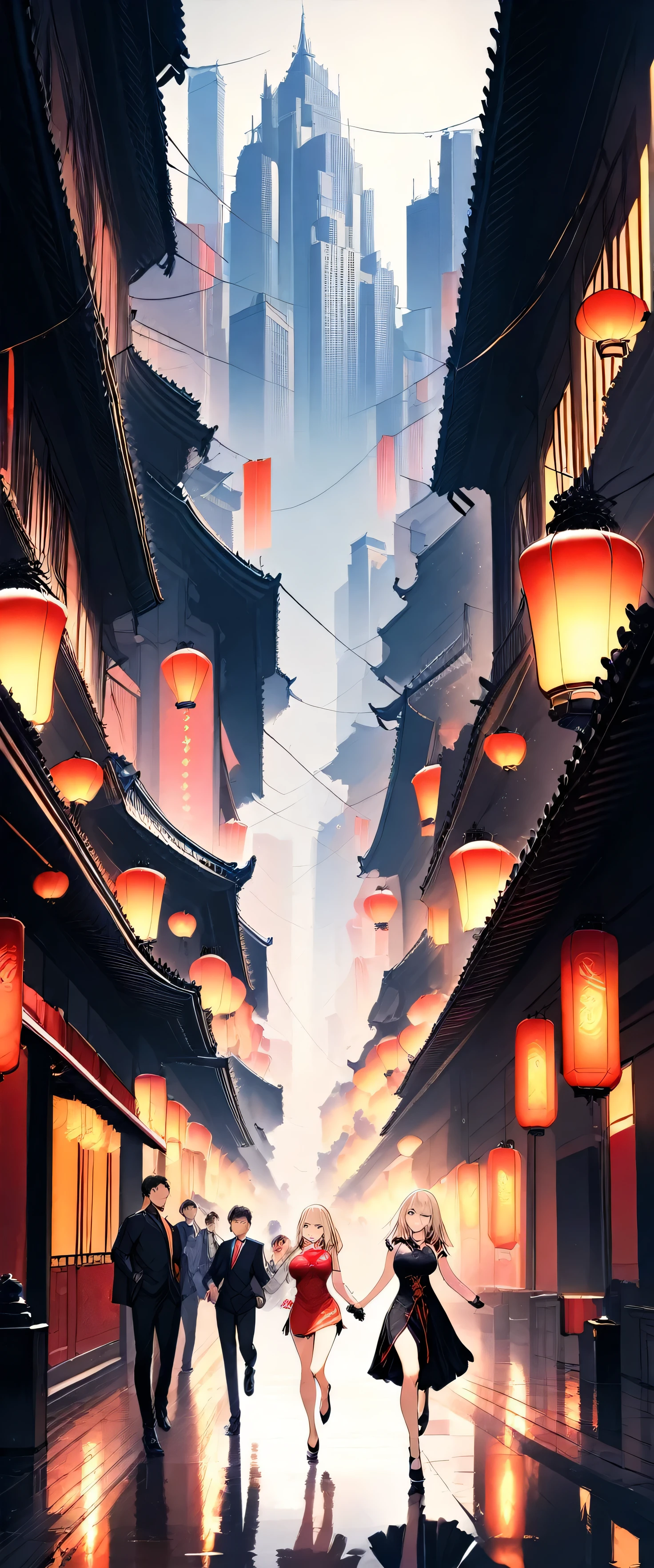 masterpiece,Please redeem,Ultra-high resolution,rich contrast,Very high quality,8k,Highly detailed CG unit wallpaper,Texture,So ridiculous,RAW Photos,anime-style illustration,professional photograph,an extremely delicate and beautiful,Depth of written boundary 1.2,(beautiful girl:1.3),Twin tails,Highly detailed cheongsam,Huge buildings,metropolis,The girl is a delivery girl who delivers Chinese food to customers,Steam from cooking,Ayase Alisa,smile,woman with her mouth wide open and,big breasts,A vibrant Chinese restaurant,(She is running and carrying food:1.3)