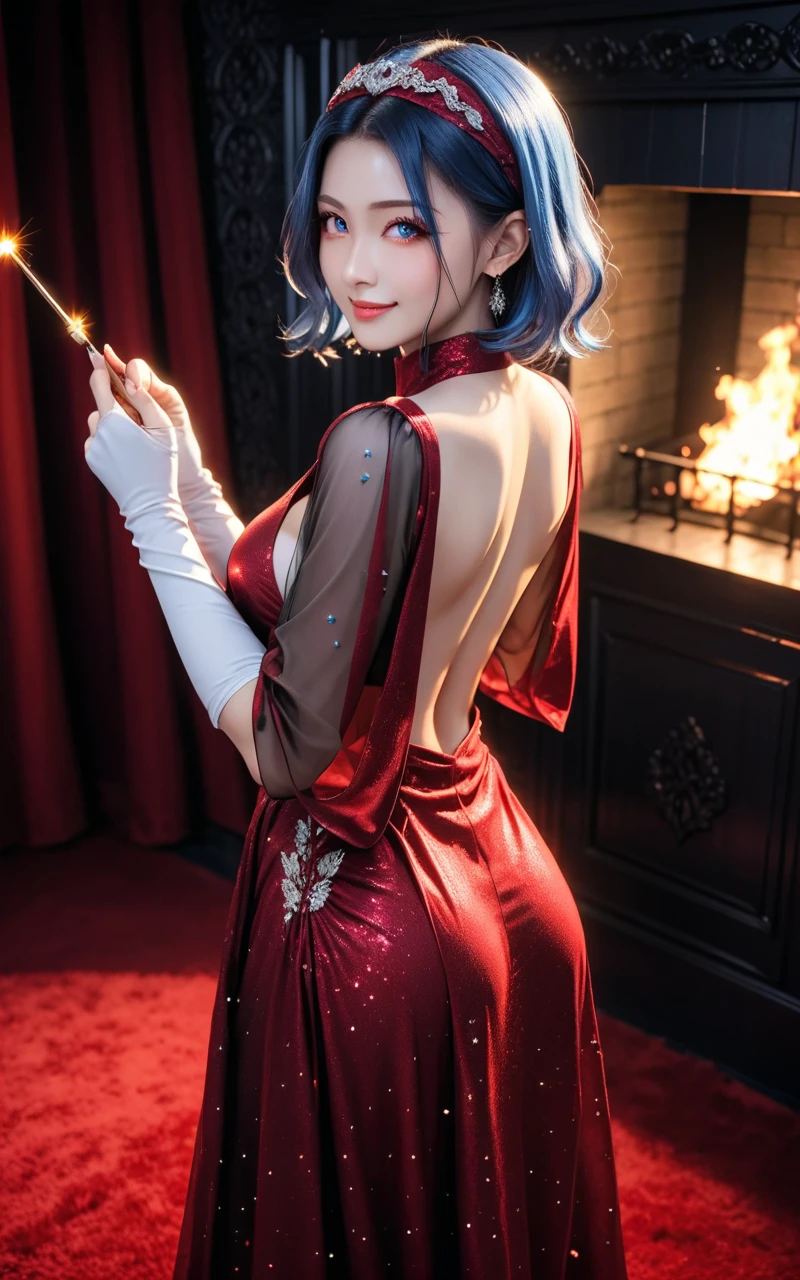 (photo realistic1.2),ultra detailed,(8K),(1girl),(Fantasy:1.5),(Vampire Castle),(bed),(vampire costume:1.5),(fang:1.2),(Vampiric items:1.2)topless,(small nipples),(big breasts: 1.2),nude gravure,beautiful Japanese, clothes in disarray,dangling earrings,skirt,(from above:1.5),(looking at viewer),(kneeling pose),smirk,(upper body),(spread legs:1.2),((light blue hair)),(short hair),22years old,red eyes