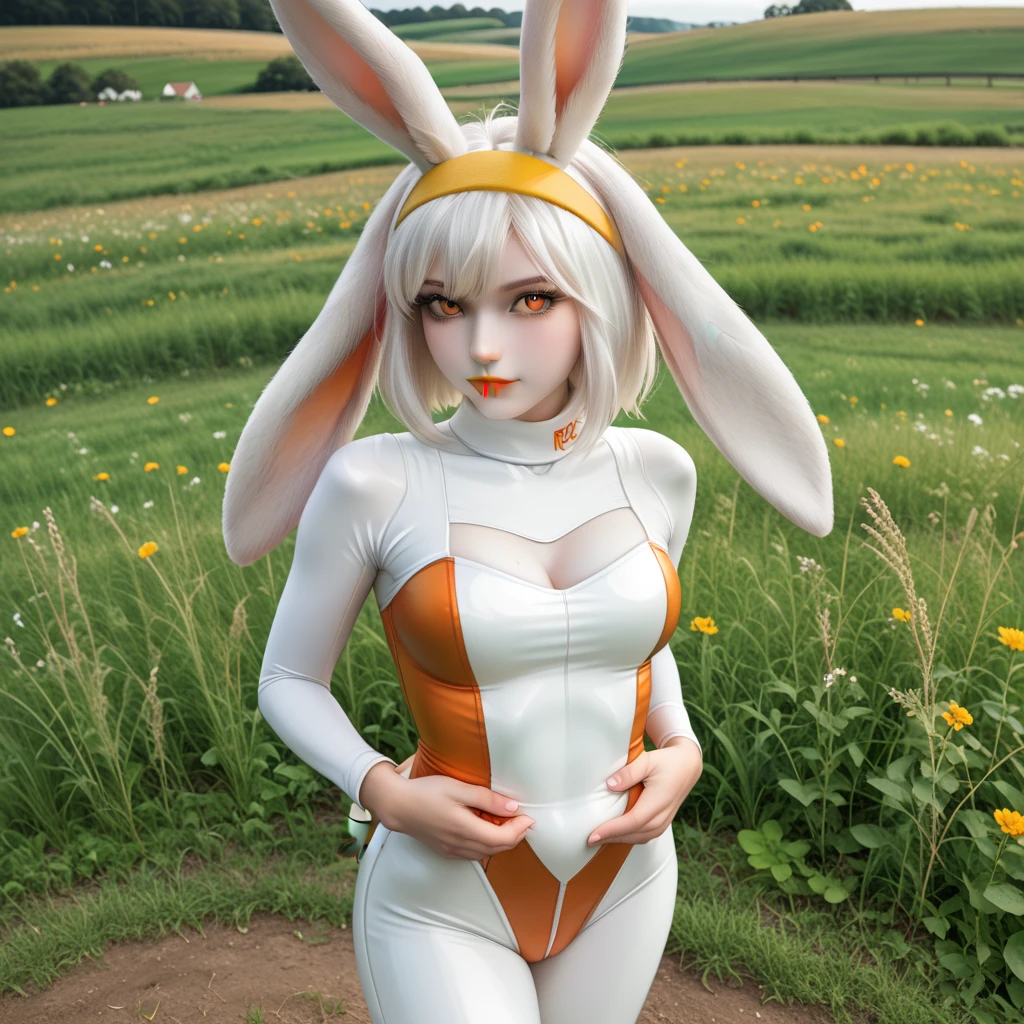 araffed asian woman in bunny ears and a white bodysuit, japanese goddess, smooth translucent white skin, smooth white tight clothes suit, wearing white leotard, dressed in a beautiful white, gorgeous chinese model, pale milky white porcelain skin, beautiful asian girl, oppai, asian girl, shiny white skin, japanese model, busty, thick neck, korean girl