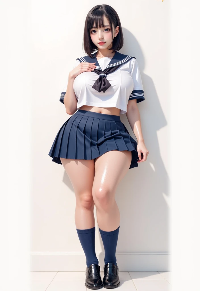 (NSFW:1.5)、highest quality、17 years old、Japanese high school girl、beautiful big breasts、((cute woman))、very cute、face light、long brown hair、long legs、 with perfect proportions、slim woman、surreal、Increase the resolution、8K、very detailed、Beautifully detailed large eyes、(droopy eyes:1.3)、(Watery eye:1.3)、face light、Super detailed、masterpiece、wallpaper、(detailed face)、((Wearing a white short-sleeved sailor suit:1.3))、Short-sleeved sailor suit、((She is wearing a navy blue pleated miniskirt.:1.5))、((Her white sailor uniform rolled up、Breasts are fully exposed))、((露出したnipple))、((perfect anatomy、perfect limbs))、(Five perfect fingers)、(very slim thin thighs)、(very slim slender legs)、((barefoot))、((nipple))、((Her navy blue miniskirt rolled up、White lace panties revealed))、wet texture、prison、(((torture)))、handcuffed、rock、bondage、(((Hands tied with rope)))、(((Raise your arms straight up)))、(((hanging from the ceiling)))、((restraint))、((Focus on white lace panties))、(Angle from below:1.3)、