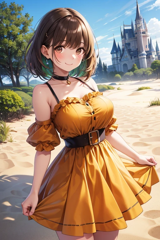 Anime illustration、highest quality、Fairy tale、The voluptuous princess、Perfect proportions、Braid、The Wizard of Oz、smile、Big Breasts、Thick thighs、Summer Dresses、Cowboy Shot