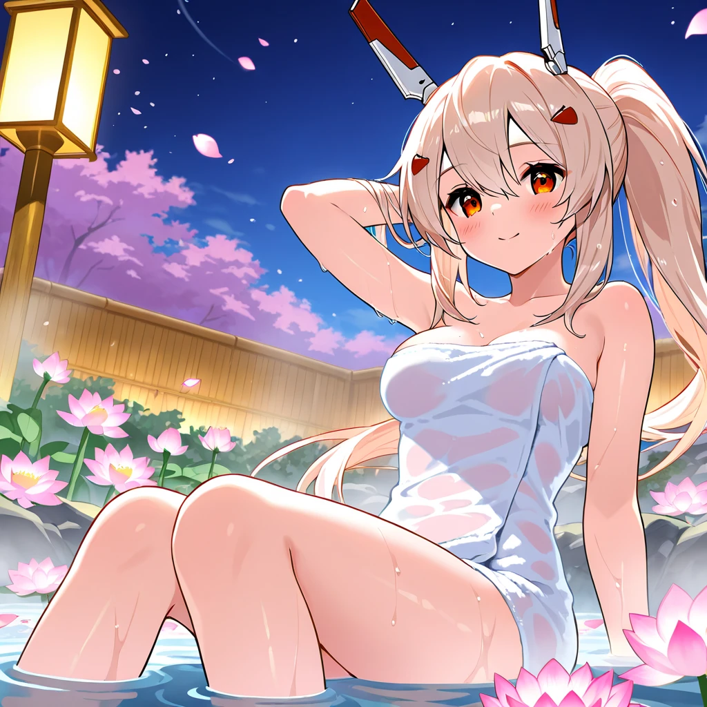 masterpiece, best quality, trending pixiv, perfect anatomy, perfect anatomy
, WET bodies, thin towel, revealing clothes, naked, pussy, shy, blush, look up , onsen, sakura,