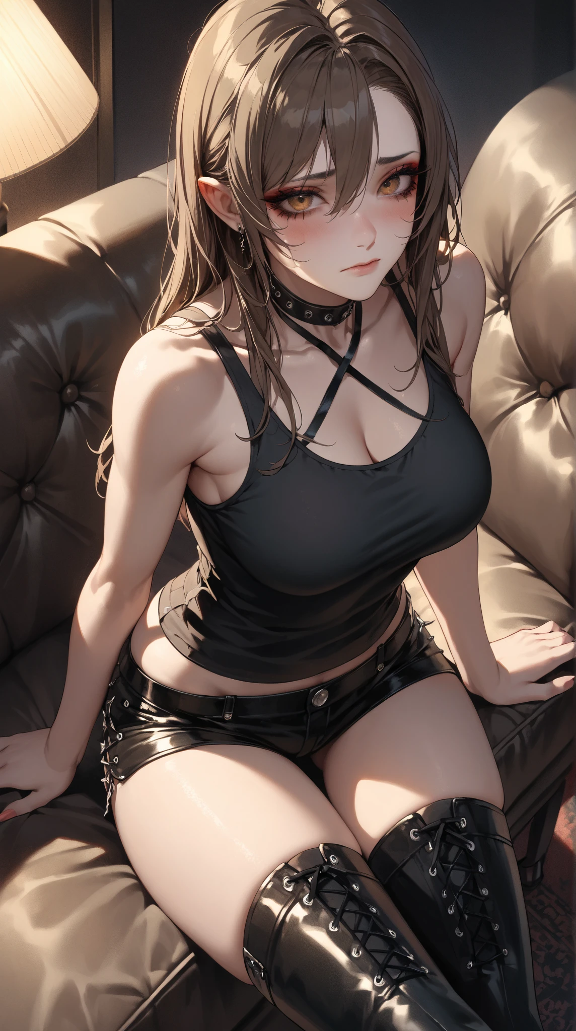 beautiful woman,sitting on some stairs, ripped jeans, tank top, ((pulls up her shirt)) , slightly muscular, Beautiful anime waifu style girl, hyperdetailed painting, luminism, art by Carne Griffiths and Wadim Kashin concept art, post-apocalyptic background, abstract beauty, approaching perfection, pure form, golden ratio, minimalistic, dark atmosphere, unfinished, concept art, intricate details, 8k post production, high resolution, hyperdetailed, trending on artstation, sharp focus, studio photo, intricate details, highly detailed, by Jon Bauer --auto