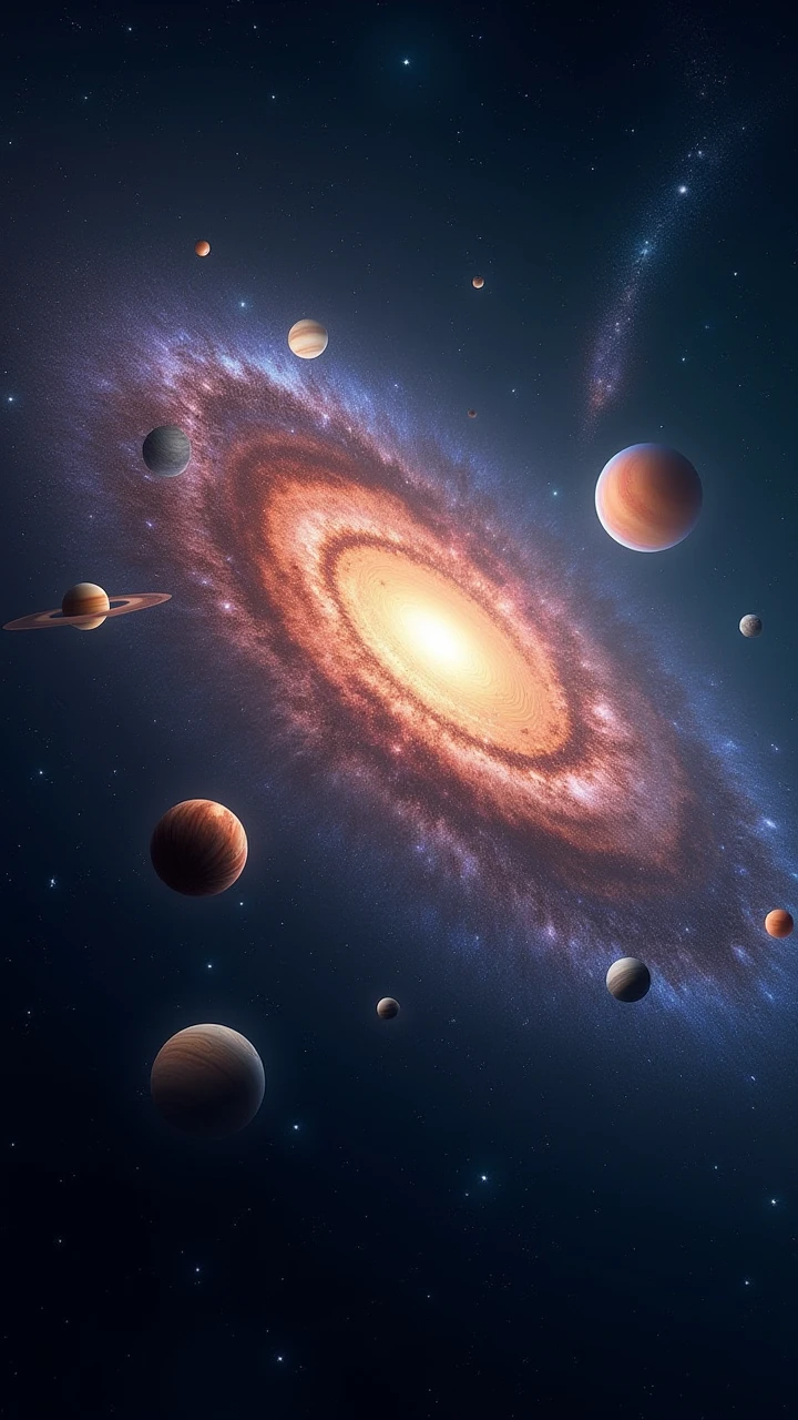 Milkyway and andromida with all 9 planets