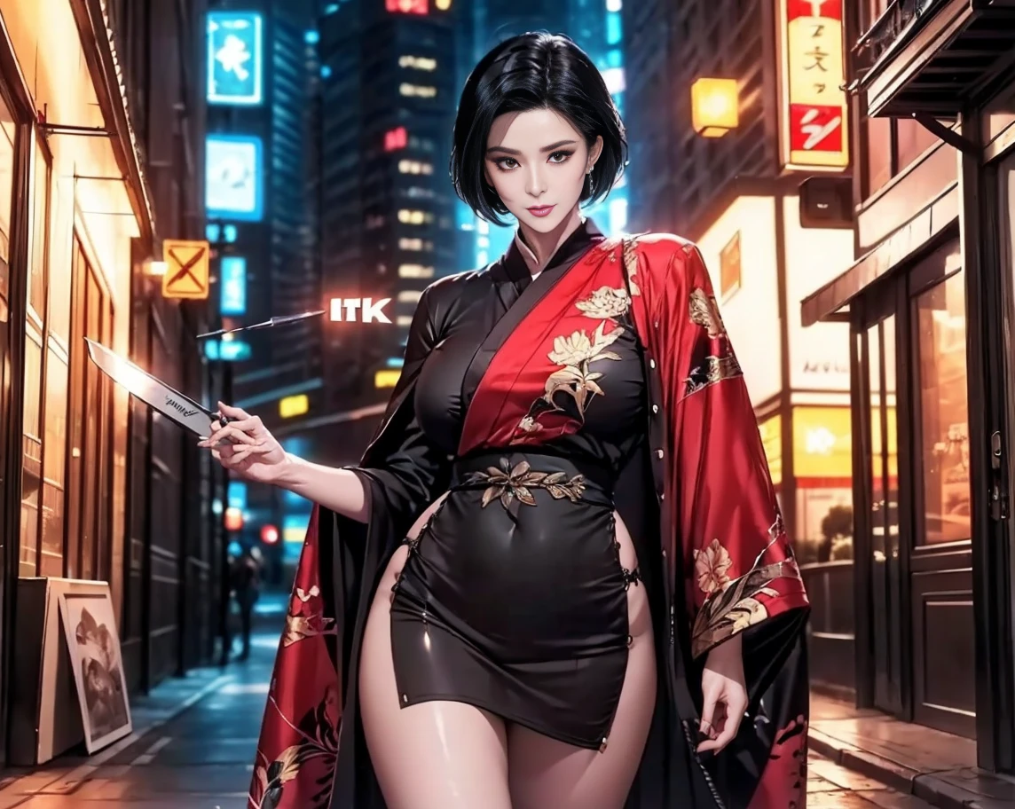((16K)),(masterpiece:1.3, Highest quality, Ultra-high resolution, Super detailed), (Realistic, photoRealistic:1.4), Perfect lighting, colorful, Depth of written boundary, Browsing Caution, Surrealism,Face Light,Beautiful detailed hair,((Beautiful eyelashes)), Beautifully detailed face, Beautiful fine details, Beautiful clavicle, Beautiful body, thin脚,Beautiful breasts, Beautiful feet, Beautiful Hands, Cleavage,Pointed Chest, thin, 1 girl,23 years old, Perfect Face, Long eyelashes,Perfect Anatomy, Supermodel with a long neck,((Skinny1.3)),looking at the camera,(Perfect Anatomy,Anatomically correct, Highly detailed skin), Shiny skin,((beautiful girl:1.1)),(( large breasts:1.4))(Mid-length hair:1.4, Wavy Hair:1.2, Black Hair) ,((See-through bangs:1.2)),Dainty facial structure,((leaning on rail:1.2)), ((spread legs:1.2)),((from side)),Japanese street gang boss,((A group of gangsters stood behind him.:1.3)),((Smiling happily and showing your teeth:1.3)),Korean mixed race,((wearing Gangster suit:1.6)), ((Female Yakuza)), ((Japanese Mafia:1.3)), ((Background of Tokyo Red Light District:1.3)),(( japanese yakuza tattoo:1.3)), ((Japanese art)), Japanese culture, Tokyo, filled with people crossing the streets. Tall buildings with colorful billboards and advertisements surround the intersection. Bright and lively atmosphere, clear skies, and a sense of movement and energy in the scene,((wide shot)), ((Dynamic composition))