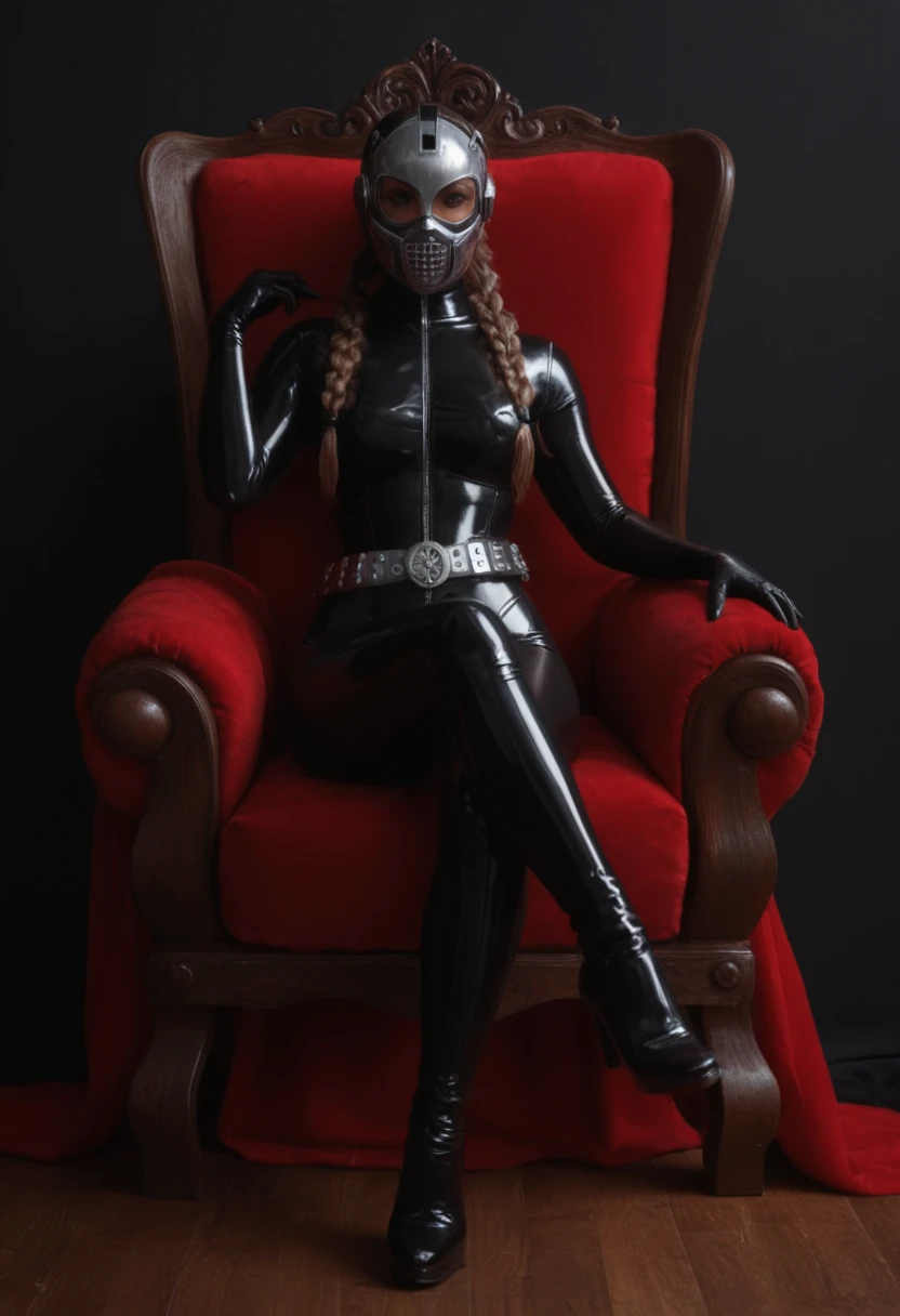 ((best quality)), ((masterpiece)), (detailed), perfect face, (((Big tits))), hot young chick girl, black lava outfit, stocking, black latex slime, beautyful face, ((stocking)), high heels, (( long length hair)), ((detailed eyes)), lightning in the background, ((dark horror castle in the background, ((lace thigh fix), garter belts (((the clothes melt off her))), (((black paint splattered on it))), (flying dragon in a background), black damaged corset, ((her clothes were torn in several places))), high heels boots, latex lingerie, (nun costume), (((he wearing a black spiderman venom face mask))), venom, black dark venom, ((black lacy brassiere)), perfect detailed , (detailed eyes), ((crossed legs)), (((platform high heels boots))), hot long legs, ((full body)), hot ass, ((it is photographed from below from side)), (sitting a chair), round ass, ((crossed legs)), ((fullbody)), latex