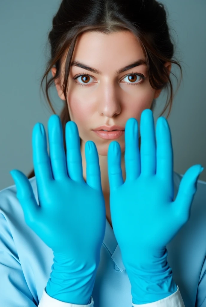 texto con la cámara
Light blue nitrile gloves for advertising