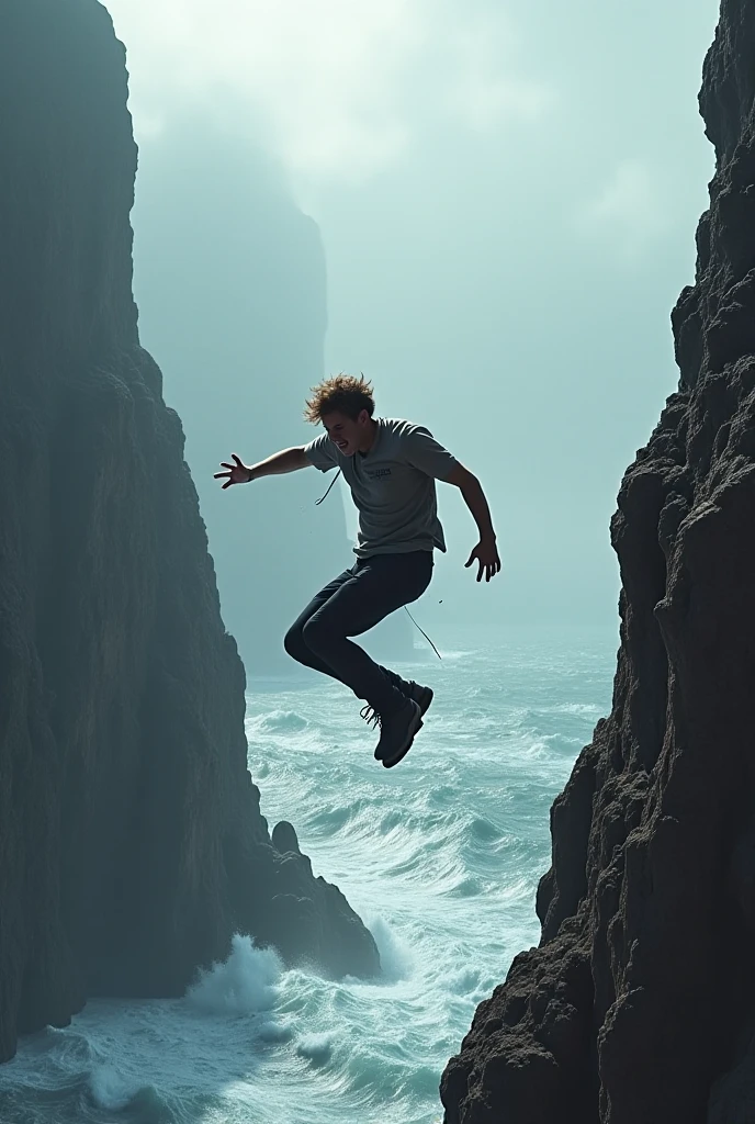 Holding on to the edge of a cliff with one hand