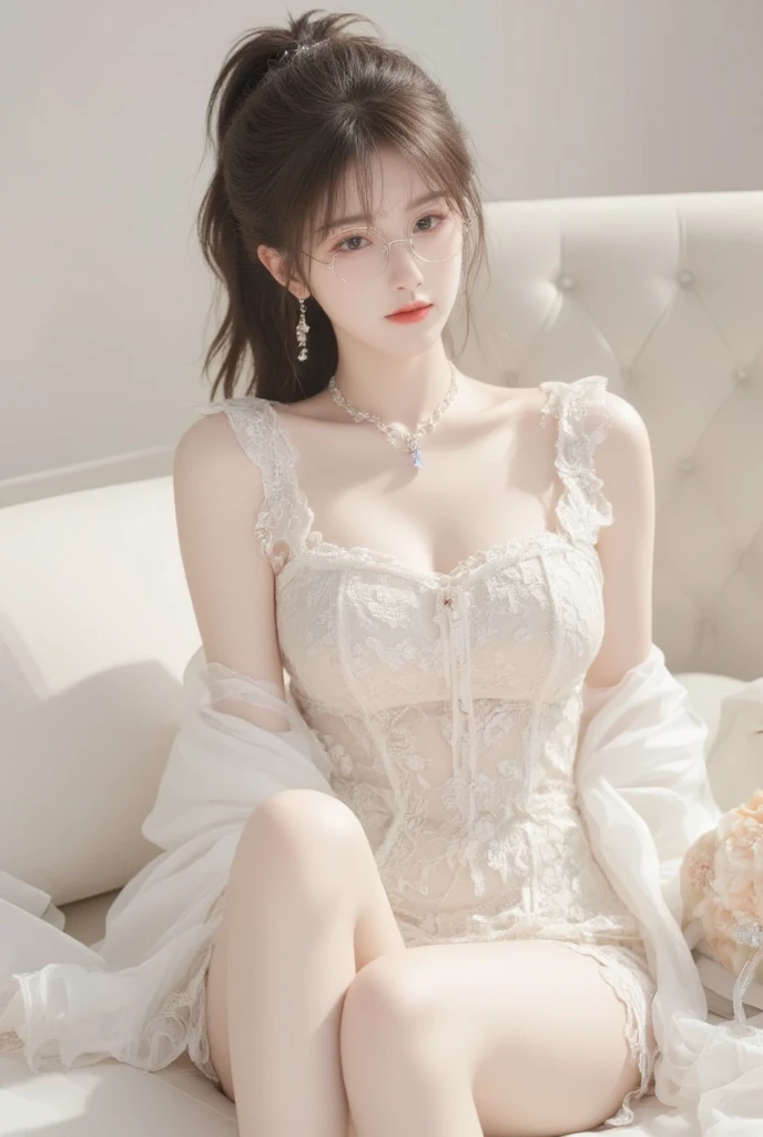 lolita1,dress,flower, ((whole body)), ((Shot from random angles)), ((Sitting)), ((In class, Sitting on the podium)), (1 Girl,Solitary), Clear face, Pretty Face, 8k, masterpiece, original photo, best quality, detail:1.2,lifelike, detail, Very detailed, CG, Unite, wallpaper, Depth of Field, Movie Lighting, lens flare, Ray tracing, (extremely beautiful face, Beautiful lips, beautiful eyes), Wheels within wheels, detail face, ((ultra detailed skin)), 1 girl, in the darkness, Deep Shadows, Beautiful korean girl, Korean Idol,(Very slim figure:1.3), Full breasts, Large Breasts, Slender sexy legs, Very beautiful legs, elegant posture, (smile), (City night, (Neon), (night), Beautiful korean girl, White Diamond Earrings, diameter bracelet, Deya Necklace, Clear eyes, (big eyes)