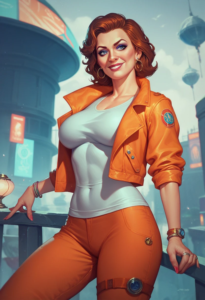 pretty woman, (1girl:1.3),
Peplum Top,
Brown highlights hair,
Pixie cut,
High-waisted shorts,
rubenesque, pinup,
cowboy shot, standing , in a retro-futuristic setting, atompunk style,white background, blank background,, (Extremely Detailed Oil Painting:1.2), glow effects, godrays, Hand drawn, render, 8k, octane render, cinema 4d, blender, dark, atmospheric 4k ultra detailed, cinematic sensual, Sharp focus, humorous illustration, big depth of field, Masterpiece, colors, 3d octane render, 4k, concept art, trending on artstation, hyperrealistic, Vivid colors, extremely detailed CG unity 8k wallpaper, trending on ArtStation, trending on CGSociety, Intricate, High Detail, dramatic, absurdes