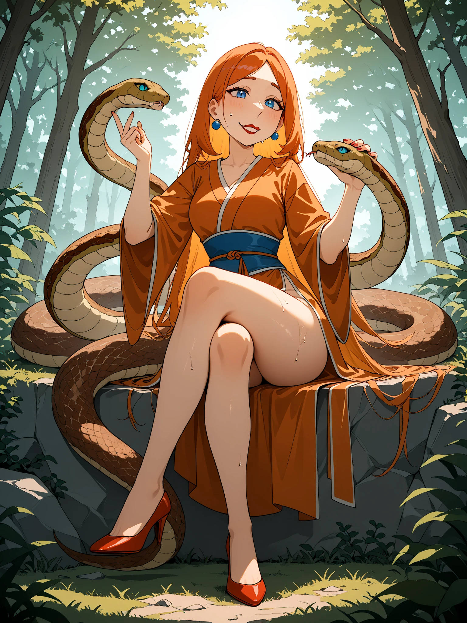 (by Miwa Komatsu:1.4),(by Yuko Higuchi:1.3),(by Miho Hirano),(masterpiece,best quality,offcial art,Beauty and aesthetics:1.2),(ultra-detailed),finely detail,best illustration,hand drawn high quality,(High contrast),(clean lines:1.3),(lineart),line drawing,(Intricate lines),ligne claire,pen and color ink drawing,simple colorful color matching,dynamic angle,(portrait,above the chest,a naked tatoo girl,solo,(She's being held captive by a giant snake:1.3) ,red eyes,slightly open lips,flat chest,Dark and scary atmosphere,(Wraparound composition),(on a mysterious night),blood,(Light and elegant color scheme),(Intricate details),(detailed background:1.2),The intricate pattern,High Resolution,Art Deco,Decorative,luxury,elegant,by Pegacon Lee,by yoshitaka amano, nsfw:2.0, breasty, full body